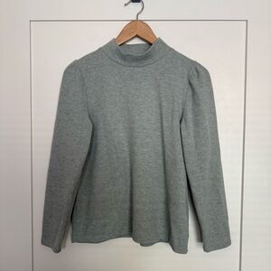 Madewell Sweater Womens Sz M Blue Knit Long Ribbed Puff Sleeve Mock Neck